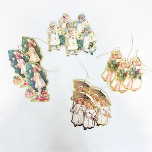 Victorian Old World Die Cut Gold Foil Ornaments Christmas Children 12 Vintage